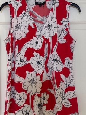 DKNY Red and White Floral V-Neck Sleeveless Camisole